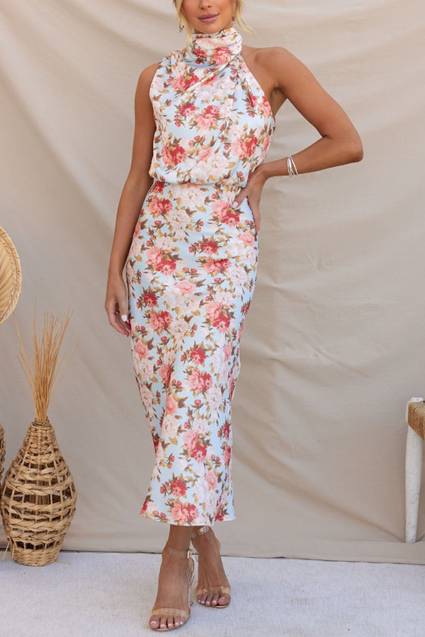 Friederike Blumenprint Maxikleid mit Neckholder und elastischer Taille