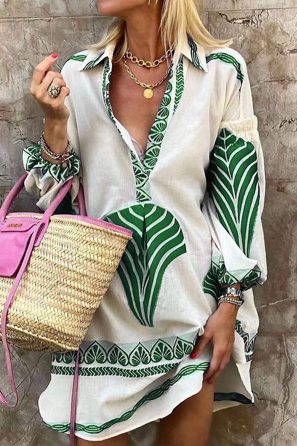 Annette Bedrucktes Tunika-Hemdkleid in Minilänge - Sopheria