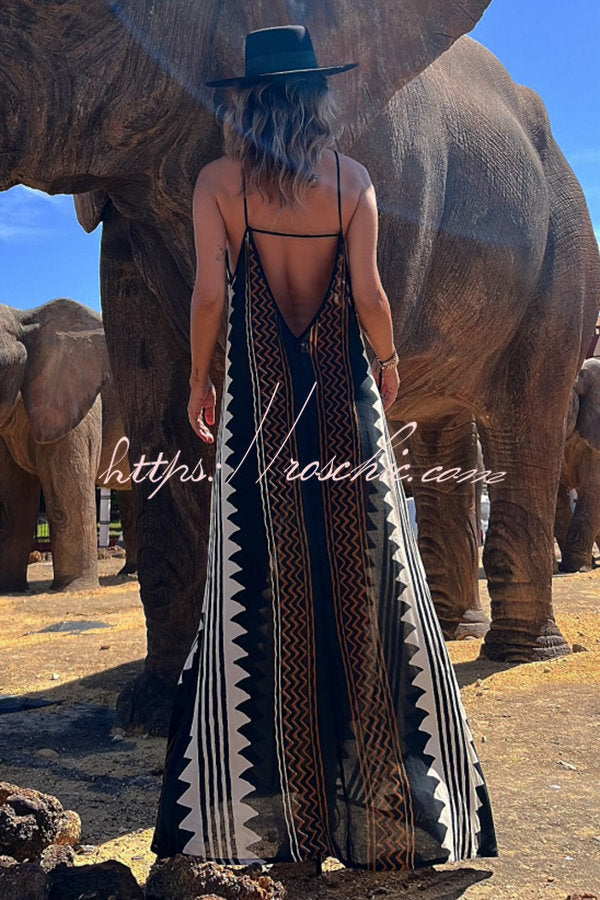 Isolde Boho Maxikleid mit Ethno-Print und Rückenfrei, A-Linie