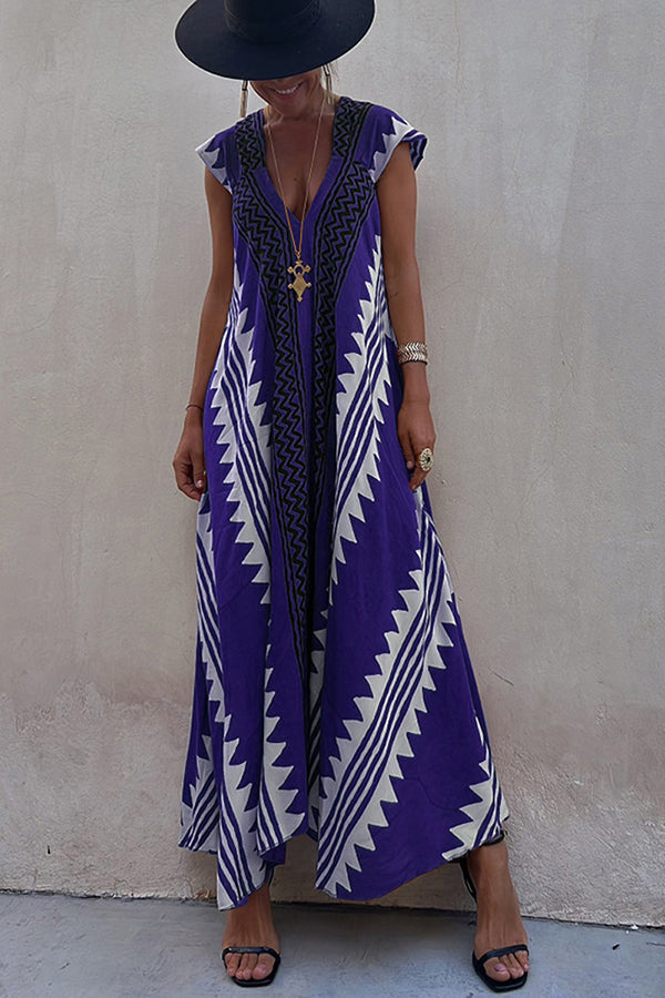 Margarete Boho Maxikleid mit ethnischem Muster und A-Linien-Schnitt