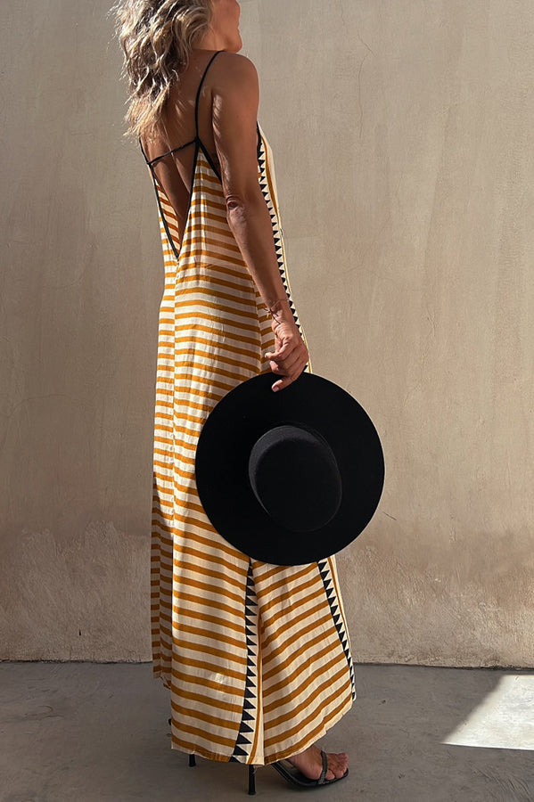 Isolde Boho Maxikleid mit Ethno-Print und Rückenfrei, A-Linie
