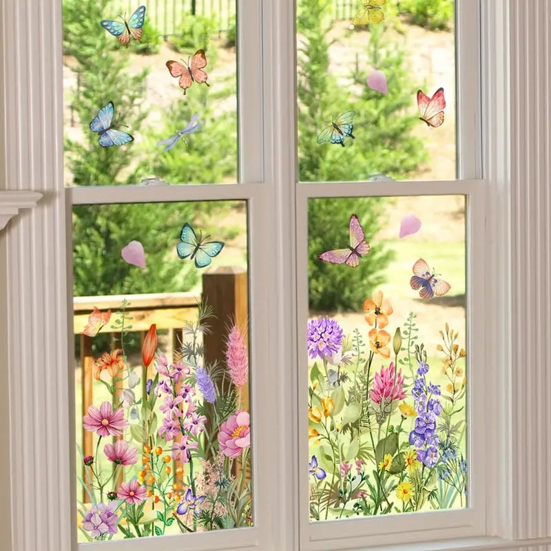 BlütenBild™ / Bunter Blumenstrauß Fensteraufkleber - Sopheria