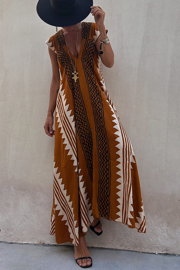 Kirsa Ethno-Print Maxikleid in A-Linie für den Strand