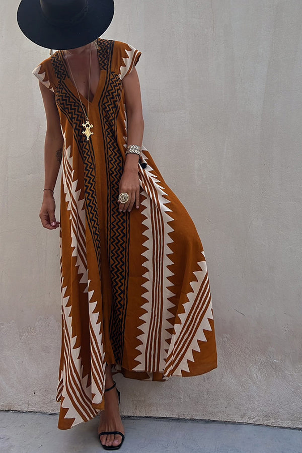Kirsa Ethno-Print Maxikleid in A-Linie für den Strand