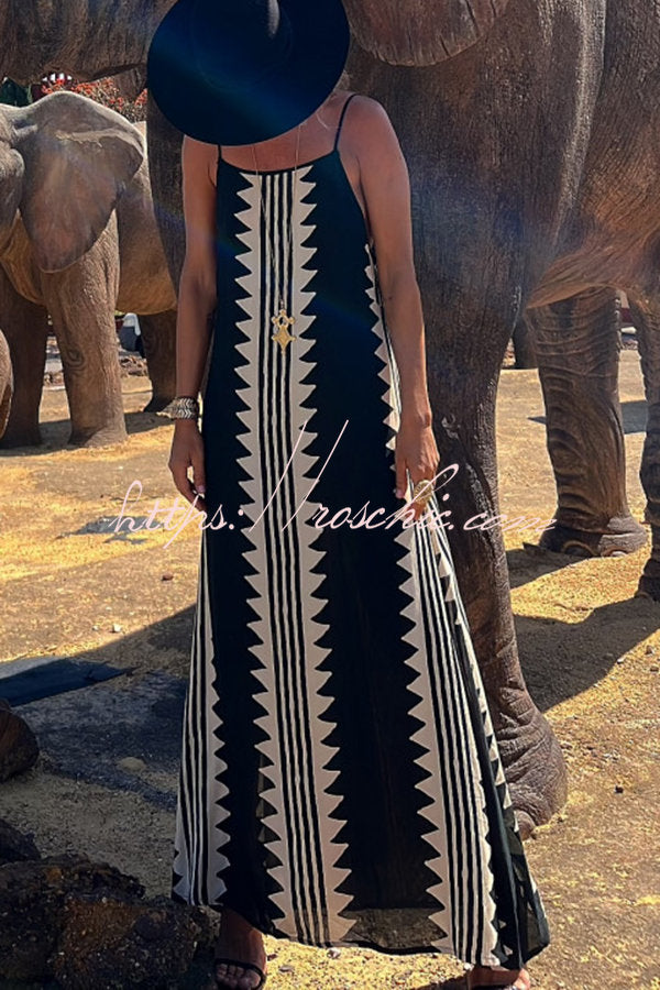 Isolde Boho Maxikleid mit Ethno-Print und Rückenfrei, A-Linie