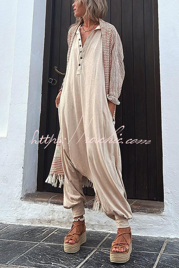 Tilda Jumpsuit mit Kapuze und halber Knopfleiste, mit Taschen
