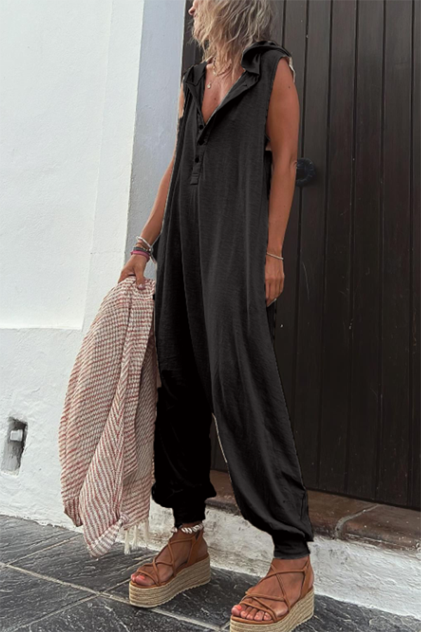 Tilda Jumpsuit mit Kapuze und halber Knopfleiste, mit Taschen