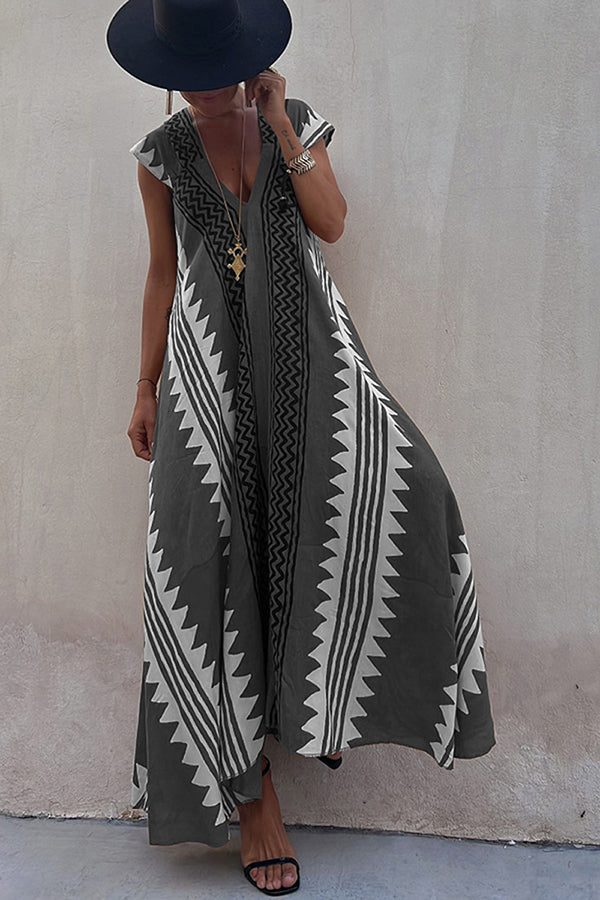Margarete Boho Maxikleid mit ethnischem Muster und A-Linien-Schnitt
