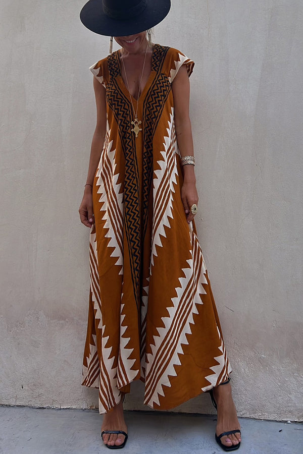 Kirsa Ethno-Print Maxikleid in A-Linie für den Strand