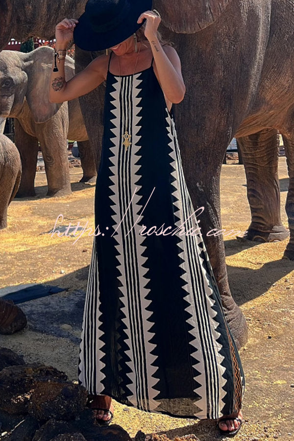 Isolde Boho Maxikleid mit Ethno-Print und Rückenfrei, A-Linie