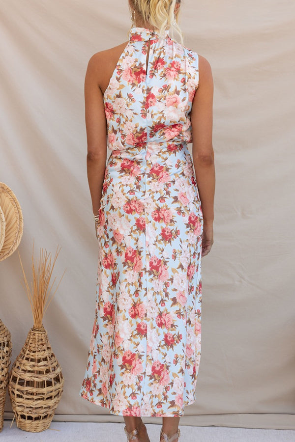 Friederike Blumenprint Maxikleid mit Neckholder und elastischer Taille
