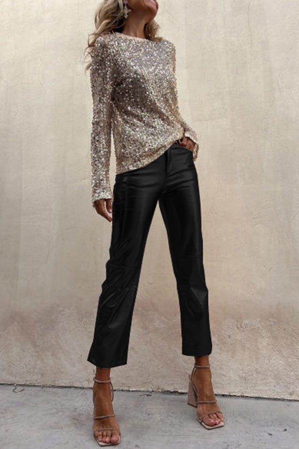 Elfriede Metallic-Bundfaltenhose aus Kunstleder mit hoher Taille und Taschen – Lieferung in 24h - Sopheria