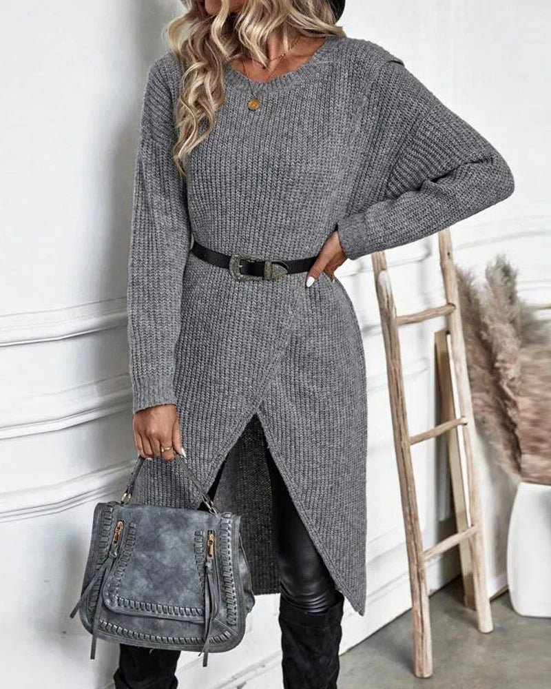Emma | Luxuriöses Strickkleid mit Schlitz für Damen - Sopheria