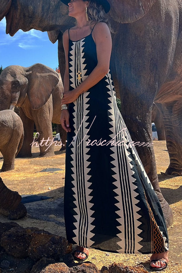 Isolde Boho Maxikleid mit Ethno-Print und Rückenfrei, A-Linie