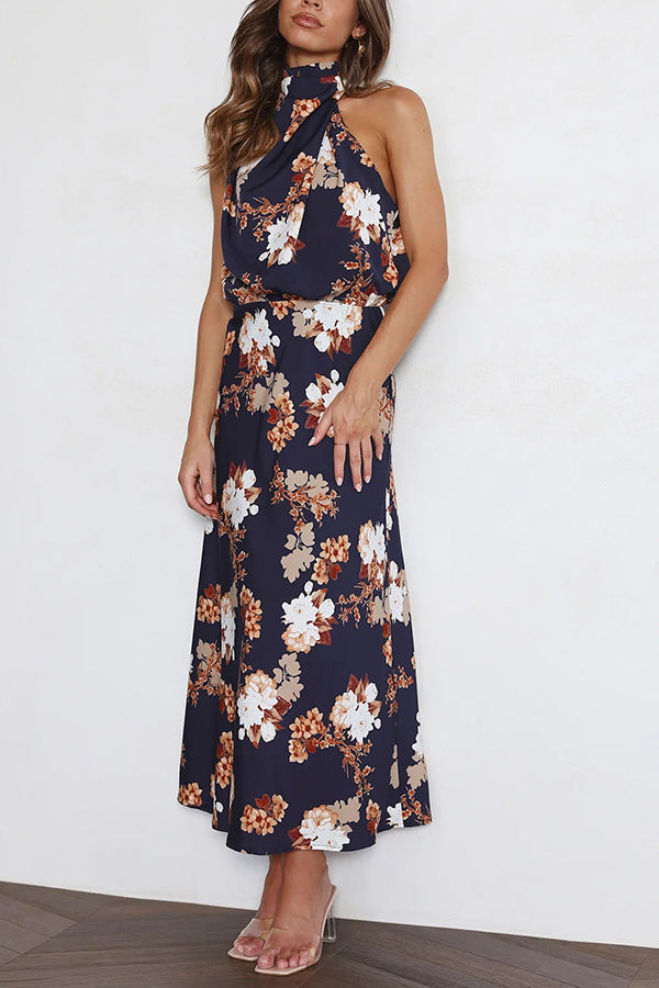 Friederike Blumenprint Maxikleid mit Neckholder und elastischer Taille