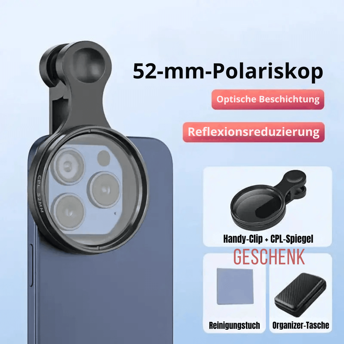 FotoFilter™ / 52mm CPL-Smartphone-Filter für Weniger Blendung & Sattere Farben - Sopheria