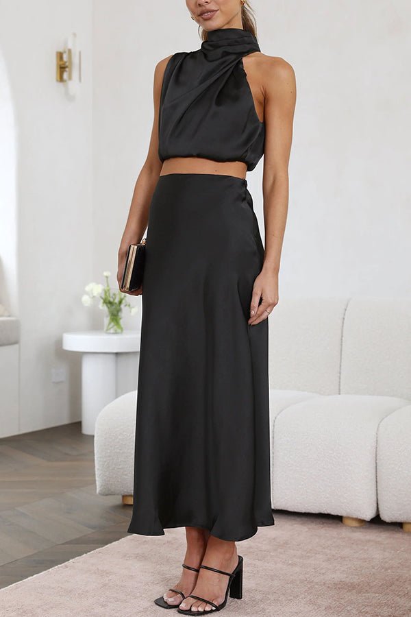Franziska High-Neck Satin-Maxirock-Set mit Drapierung - Sopheria