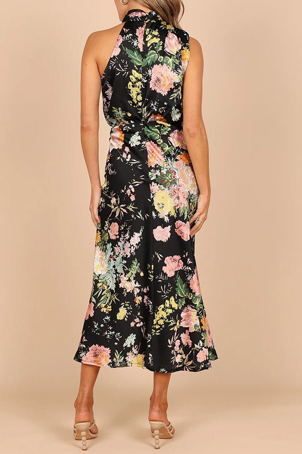 Friederike Blumenprint Maxikleid mit Neckholder und elastischer Taille - Sopheria