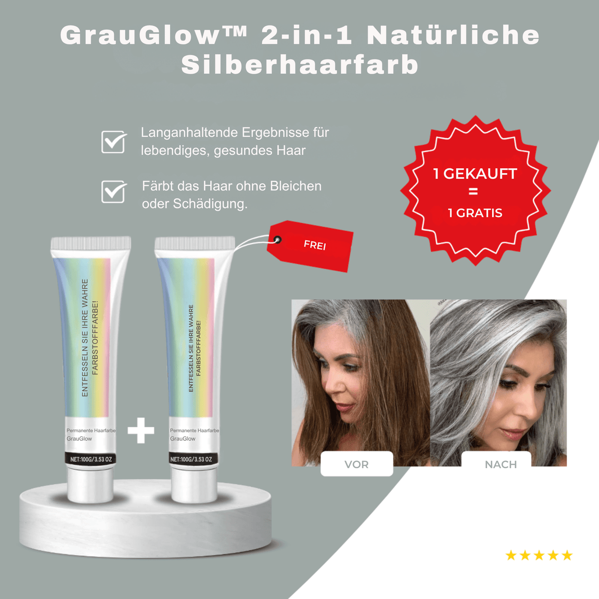 GrauGlow™ / 2-in-1 Natürliche Haarfarbe (1+1 GRATIS) - Sopheria