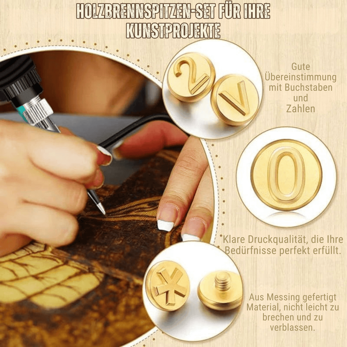 GravurGlanz™ / Kupferform für 26 Buchstaben – DIY-Set zum Brennen und Schnitzen von Holz - Sopheria