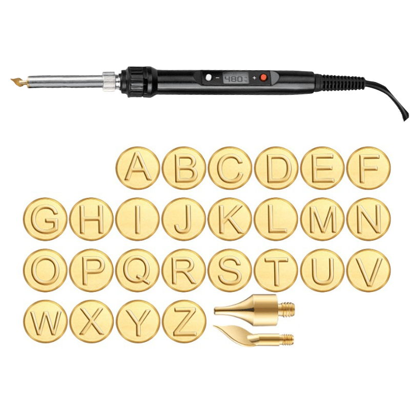 GravurGlanz™ / Kupferform für 26 Buchstaben – DIY-Set zum Brennen und Schnitzen von Holz - Sopheria