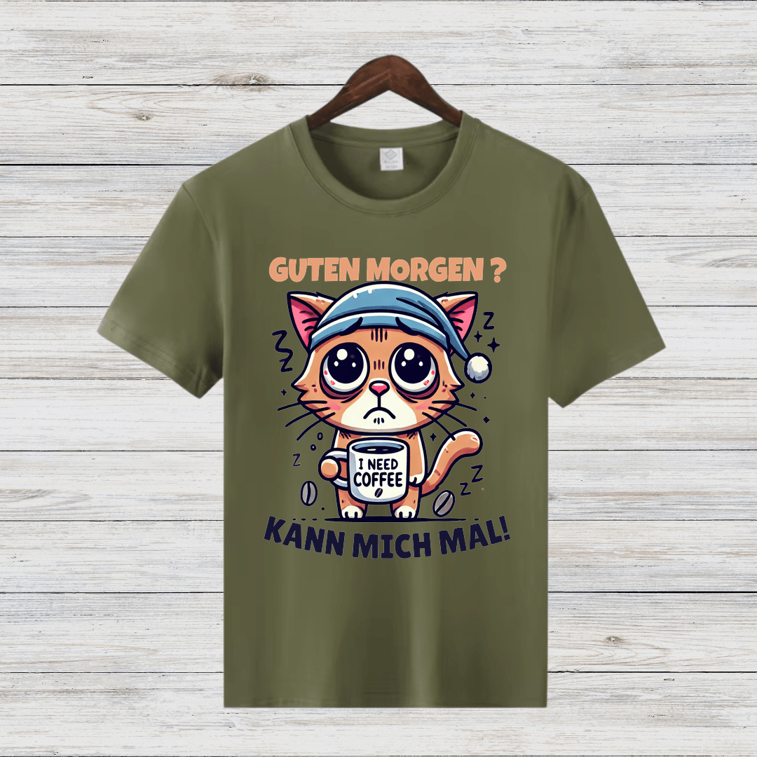 Guten Morgen Katze | Lustiges Kaffeeliebhaber-Shirt | Humorvolles Design für Wintertage | Statement-Shirt für Katzenfans - Sopheria
