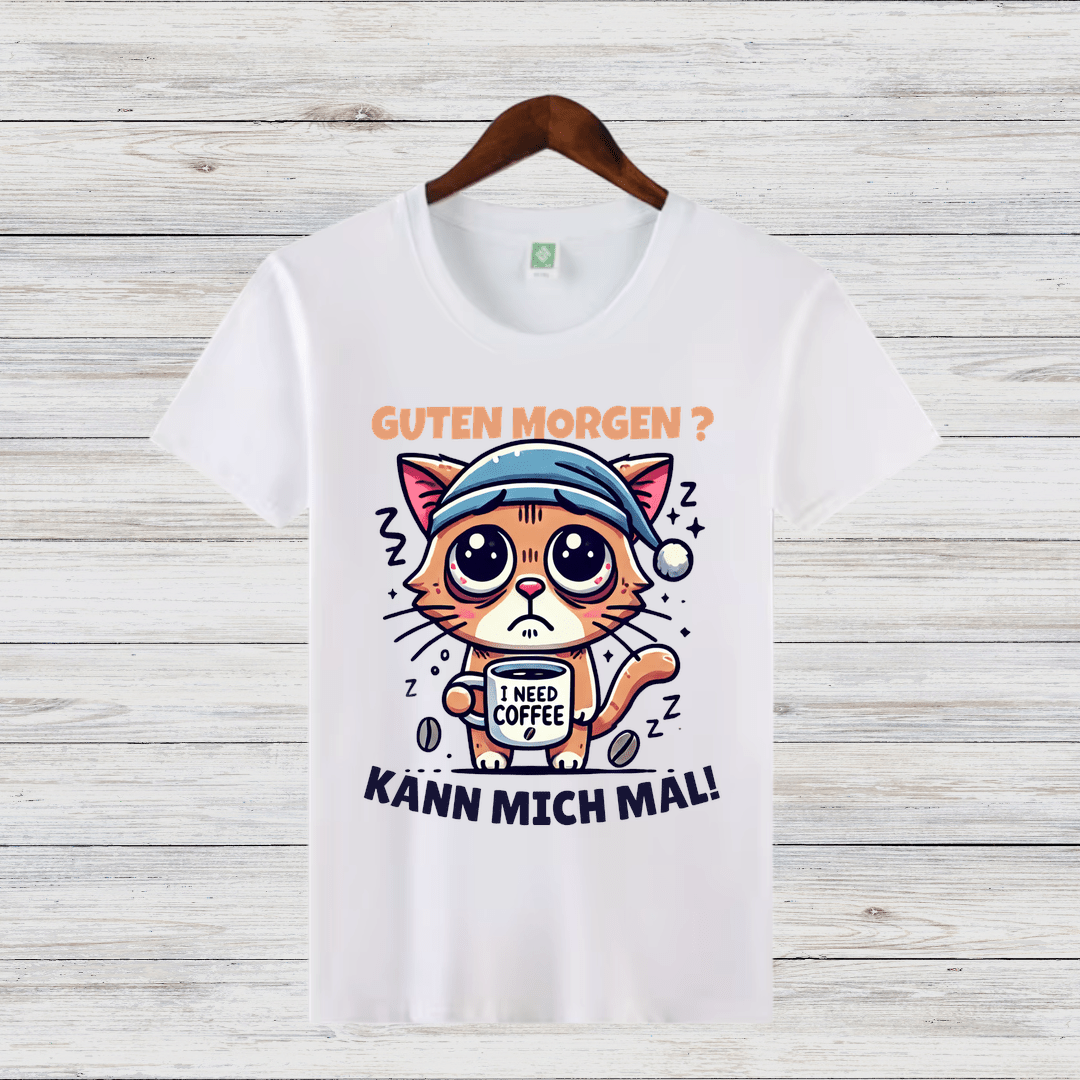 Guten Morgen Katze | Lustiges Kaffeeliebhaber-Shirt | Humorvolles Design für Wintertage | Statement-Shirt für Katzenfans - Sopheria