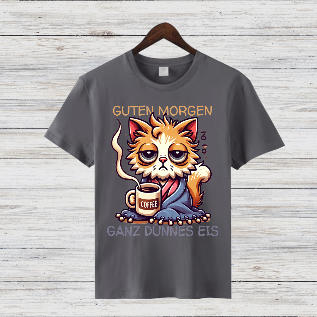 Guten Morgen Katze | Lustiges Statement Shirt | Humorvolles Katzen-Design | Perfekt für Kaffeeliebhaber | Damen T-Shirt für den Winter - Sopheria