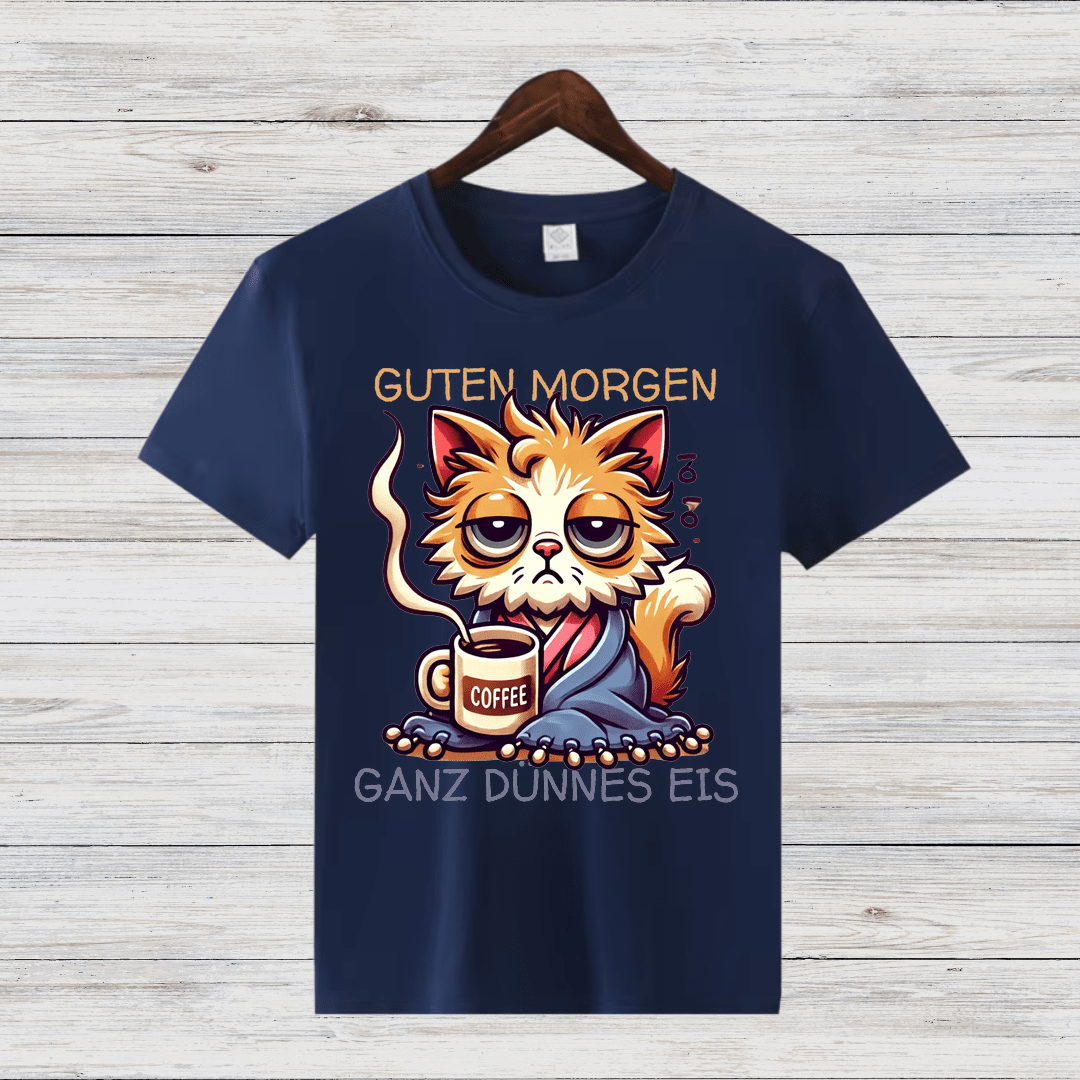 Guten Morgen Katze | Lustiges Statement Shirt | Humorvolles Katzen-Design | Perfekt für Kaffeeliebhaber | Damen T-Shirt für den Winter - Sopheria