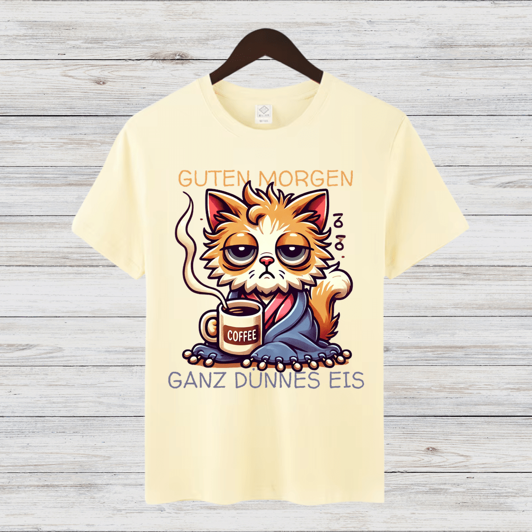 Guten Morgen Katze | Lustiges Statement Shirt | Humorvolles Katzen-Design | Perfekt für Kaffeeliebhaber | Damen T-Shirt für den Winter - Sopheria