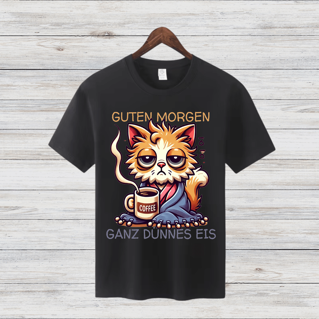 Guten Morgen Katze | Lustiges Statement Shirt | Humorvolles Katzen-Design | Perfekt für Kaffeeliebhaber | Damen T-Shirt für den Winter - Sopheria
