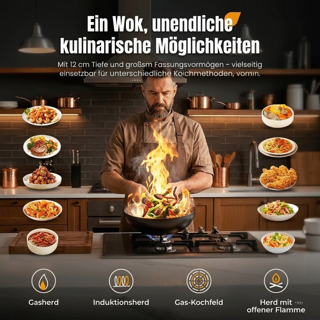 Ironova - 100% reiner Gusseisen-Wok, unbeschichtet und natürlich Antihaft - Sopheria