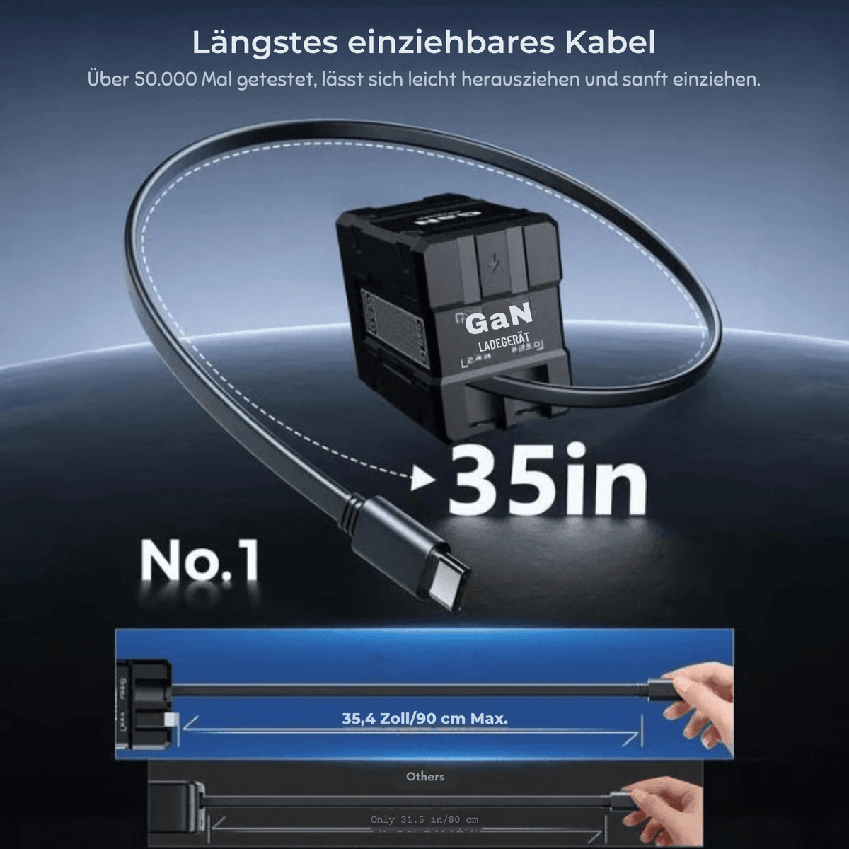 KabelKnirps™ / 2-in-1-Schnellladegerät mit Einzugsmechanismus - Sopheria