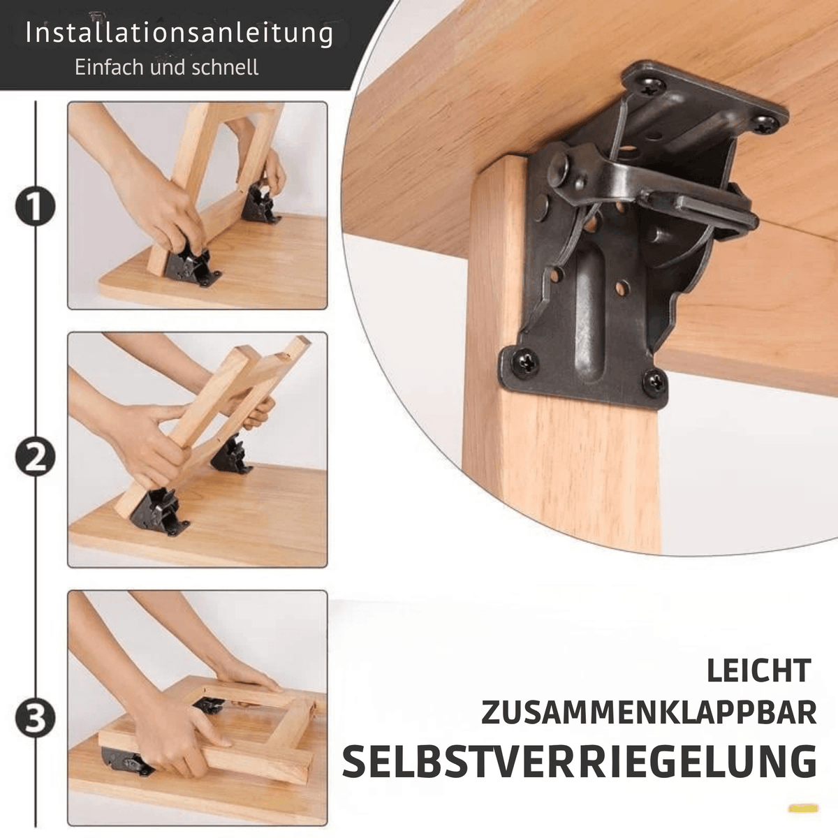 KlappKraft™ / Hochleistungsfähige Klapptischbeinhalterungen mit selbstverriegelnden Scharnieren (1+1 Gratis) - Sopheria