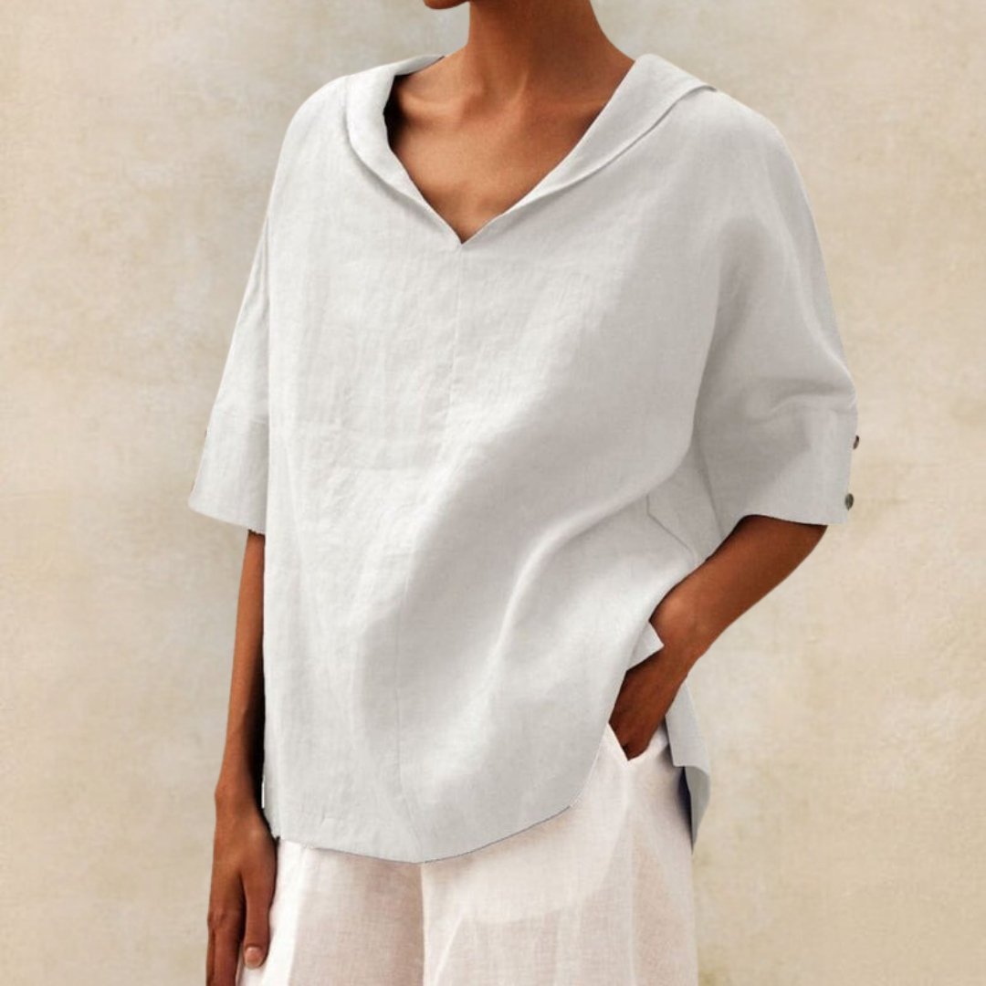 Lena – Damen-Leinenbluse mit V-Ausschnitt - Sopheria