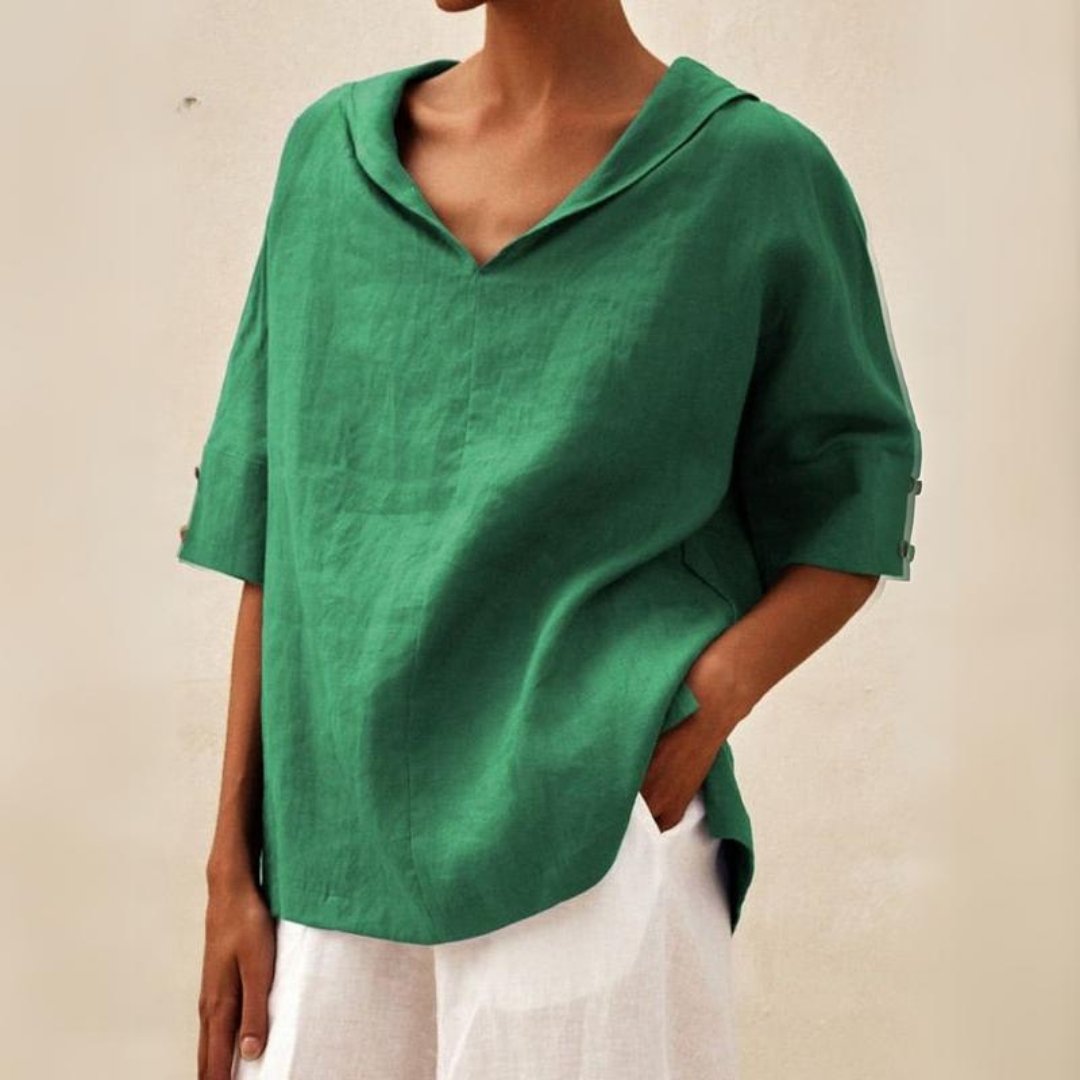 Lena – Damen-Leinenbluse mit V-Ausschnitt - Sopheria