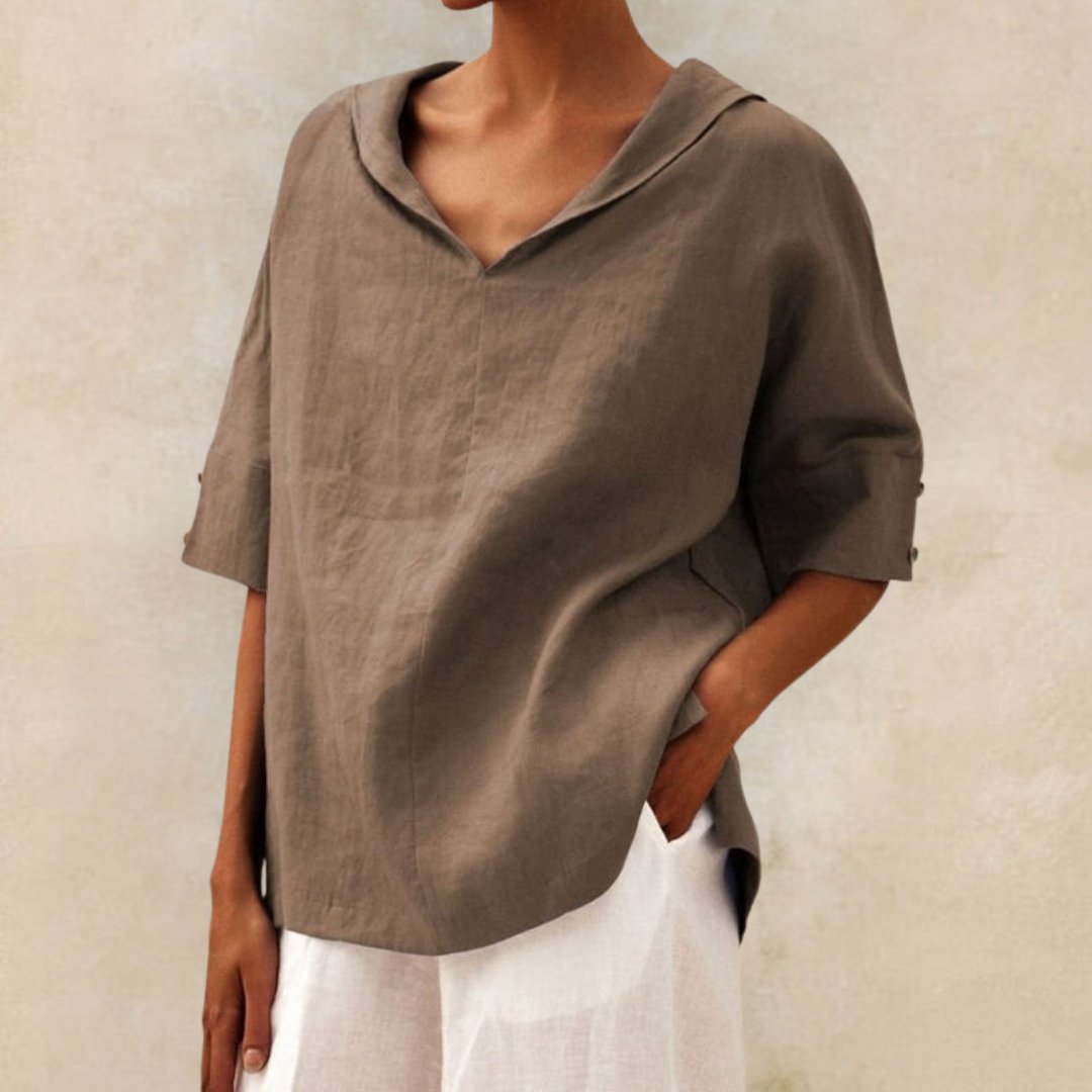 Lena – Damen-Leinenbluse mit V-Ausschnitt