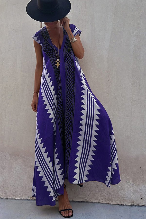 Margarete Boho Maxikleid mit ethnischem Muster und A-Linien-Schnitt - Sopheria