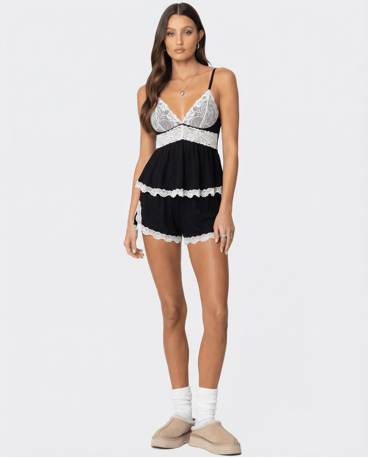 Mitternacht Spitzen-Babydoll-Set - Sopheria