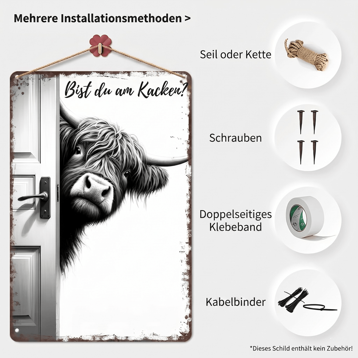 Rustiva - Lustiges Highland Kuh Wandbild im Vintage Stil - Sopheria