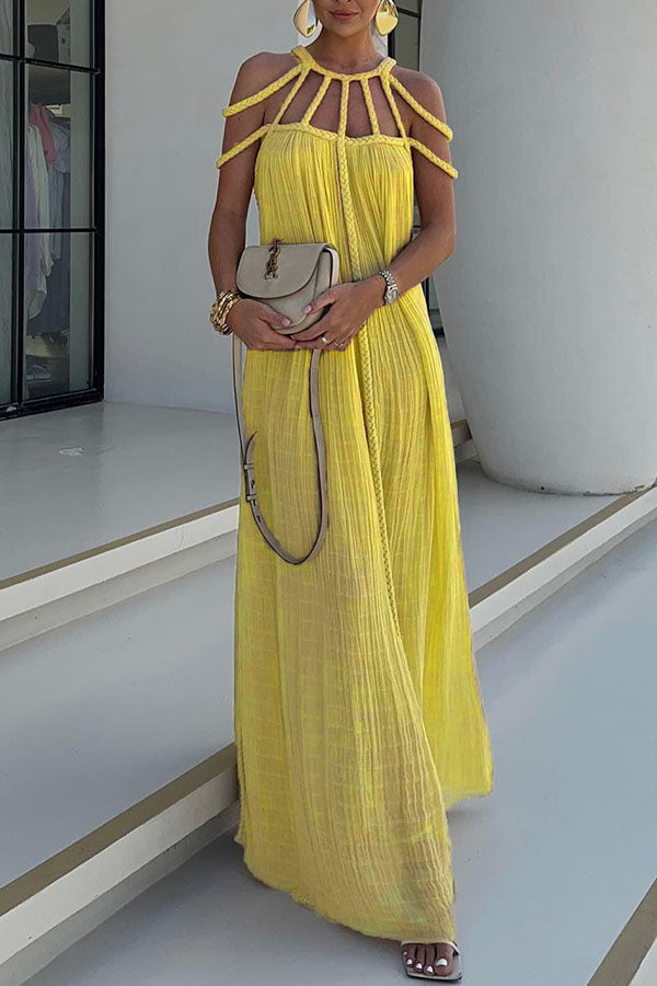 Maxikleid Hannelore aus Leinenmix mit geflochtenen Trägern – modern & elegant