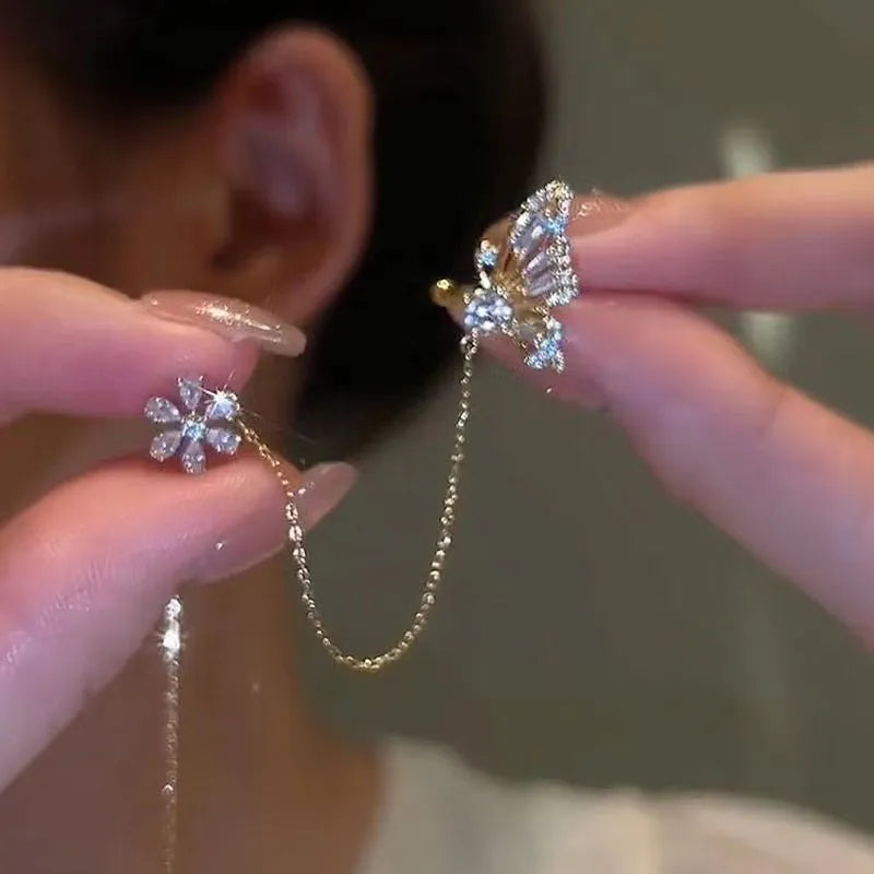 FlügelFunkeln – Ear-Cuff-Ohrringe mit Schmetterlings- & Blütendesign
