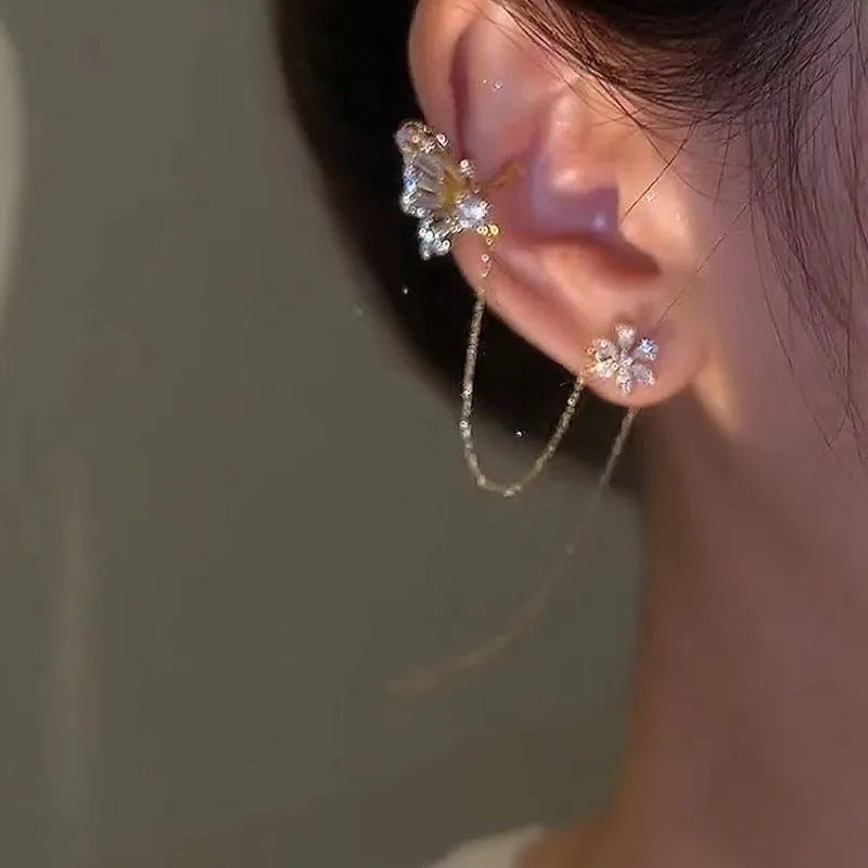 FlügelFunkeln – Ear-Cuff-Ohrringe mit Schmetterlings- & Blütendesign