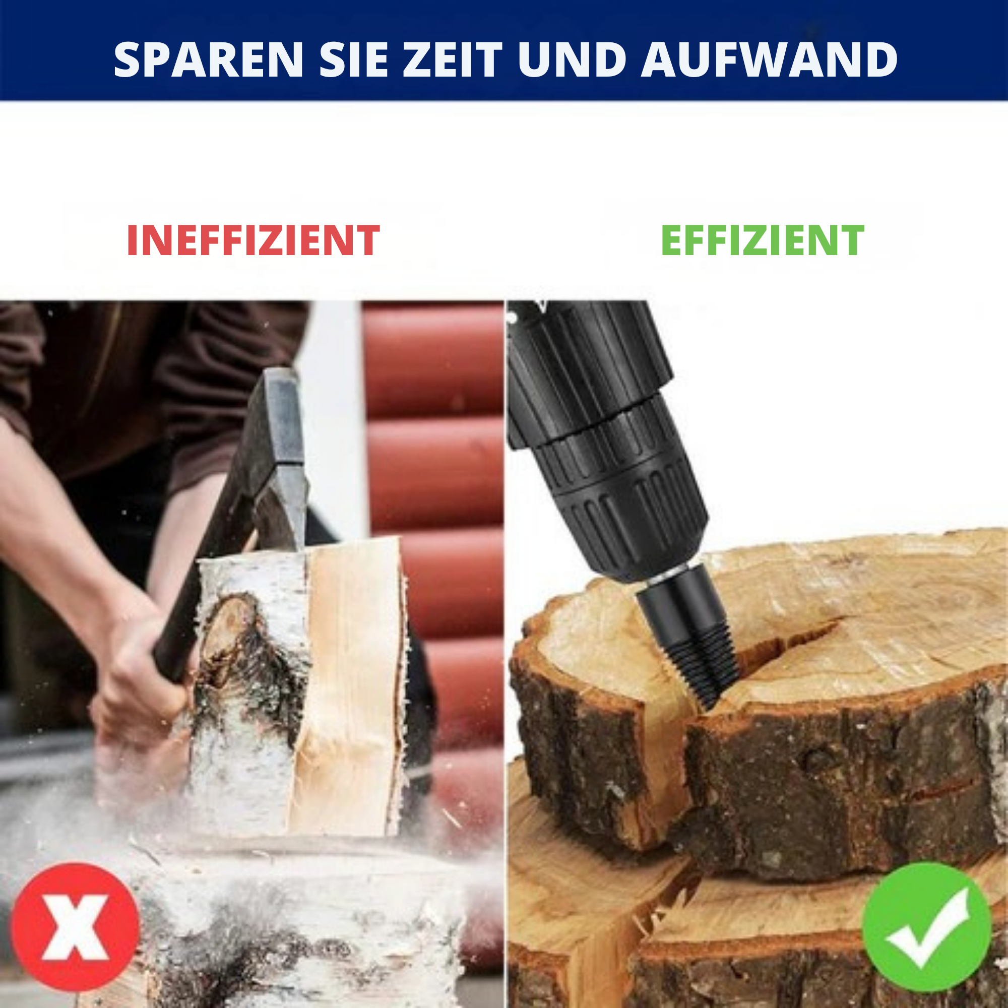 SpaltSpitze™ / Bohrkegel-Holzspalter mit 4 Griffen