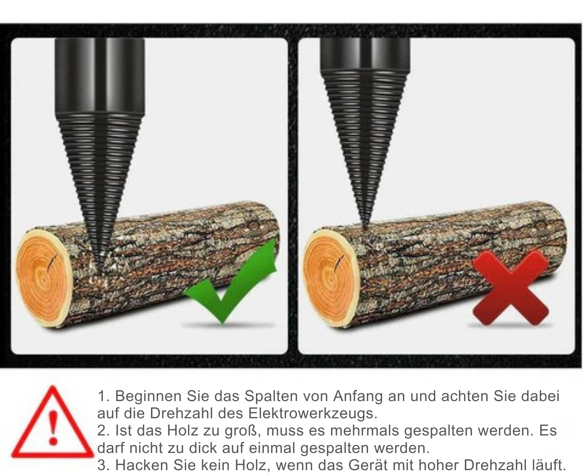 SpaltSpitze™ / Bohrkegel-Holzspalter mit 4 Griffen