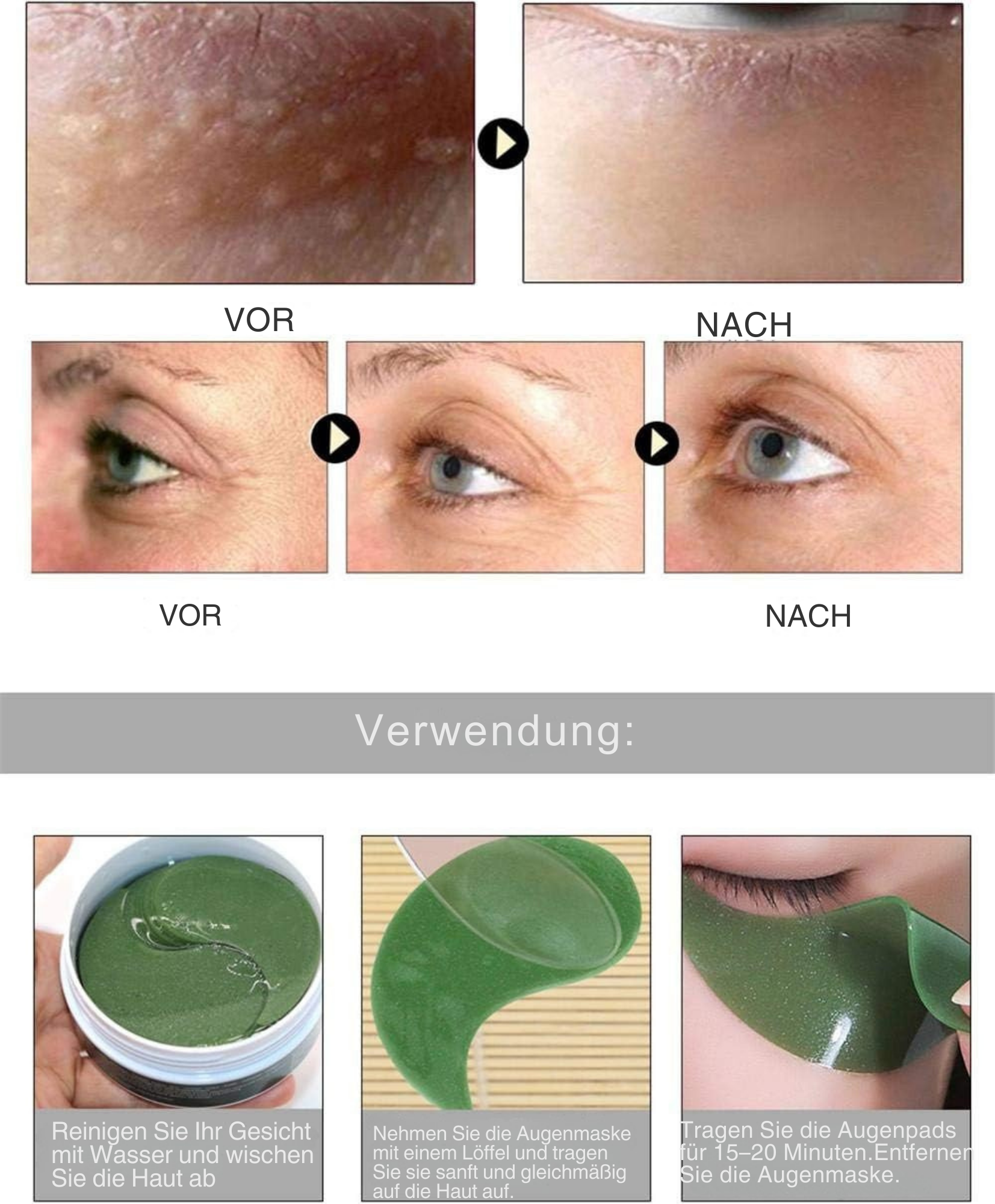 Grüne Algen™ / Straffende Augenpads – 60 Stück (2+1 GRATIS)
