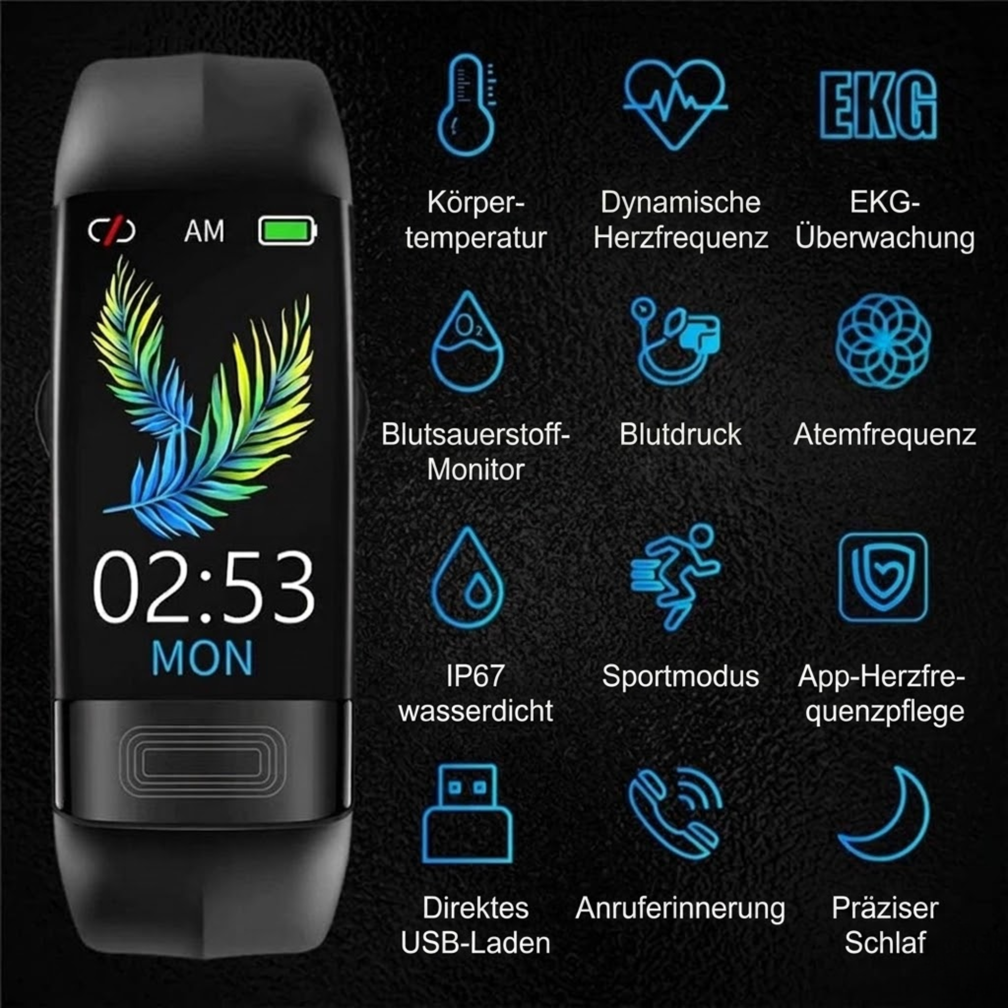 VitalBand – Smartwatch | Blutdruck- und EKG-Überwachung | Herzfrequenzmessung