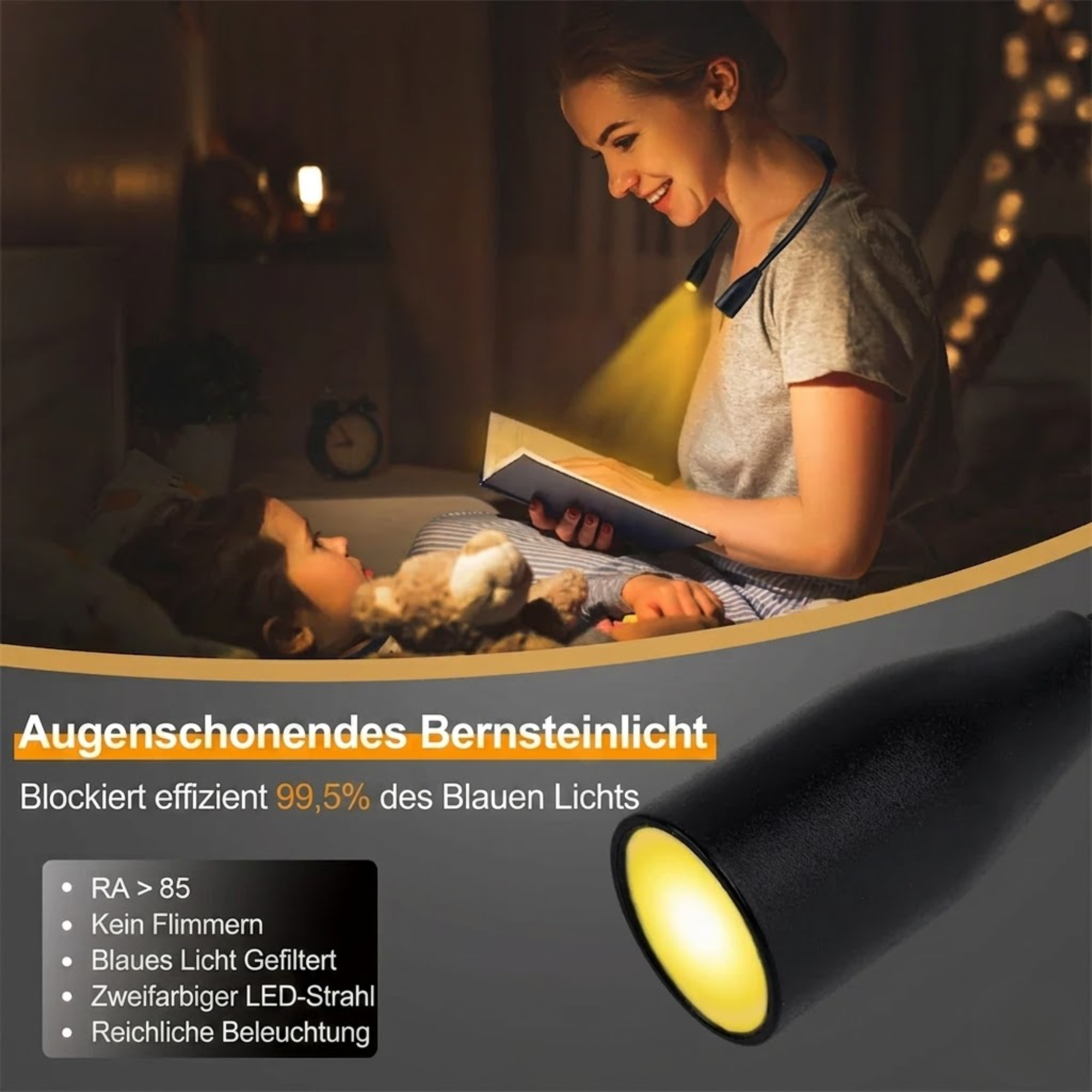 LED Nackenlampe | USB wiederaufladbar | 3 Lichtfarben & Stufenlos dimmbar | Flexibel & Tragbar – CozyCraft