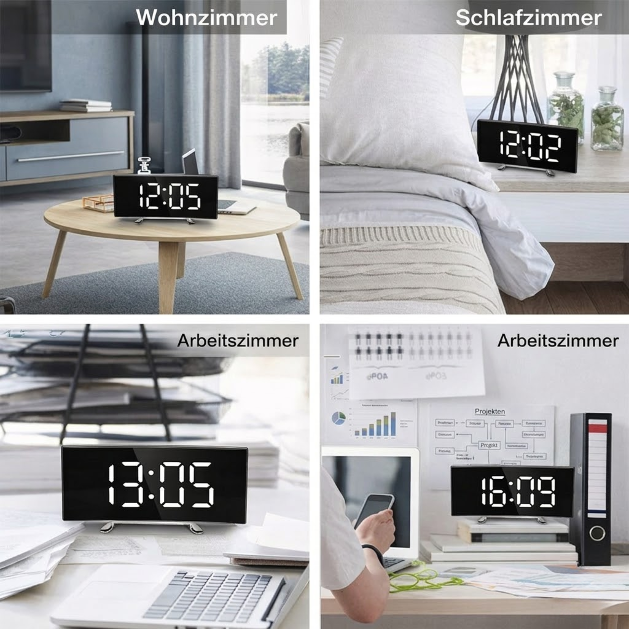 Digitaluhr | LED Spiegelwecker | Auto Dimmung blendfrei | PulseCore