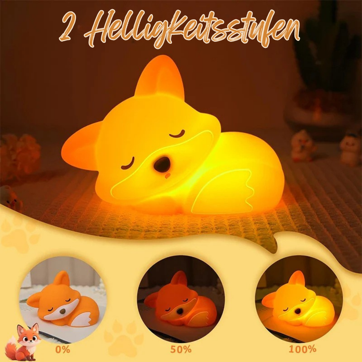 Fuchs Nachtlicht aus Silikon | Wiederaufladbar, dimmbar & mit Timer | Süße Geschenkidee für Kinder & Erwachsene – LittleStar